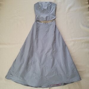 Vintage 90's 2 Piece Formal Gown Strapless Top Gray Silk Skirt Chetta B Evening